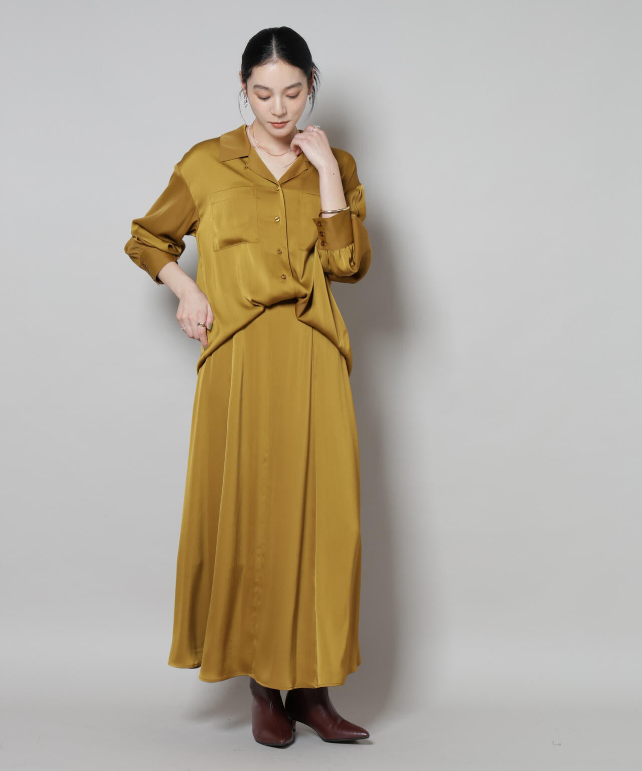 サテンフレアマキシスカート(セットアップ可) 6695230306