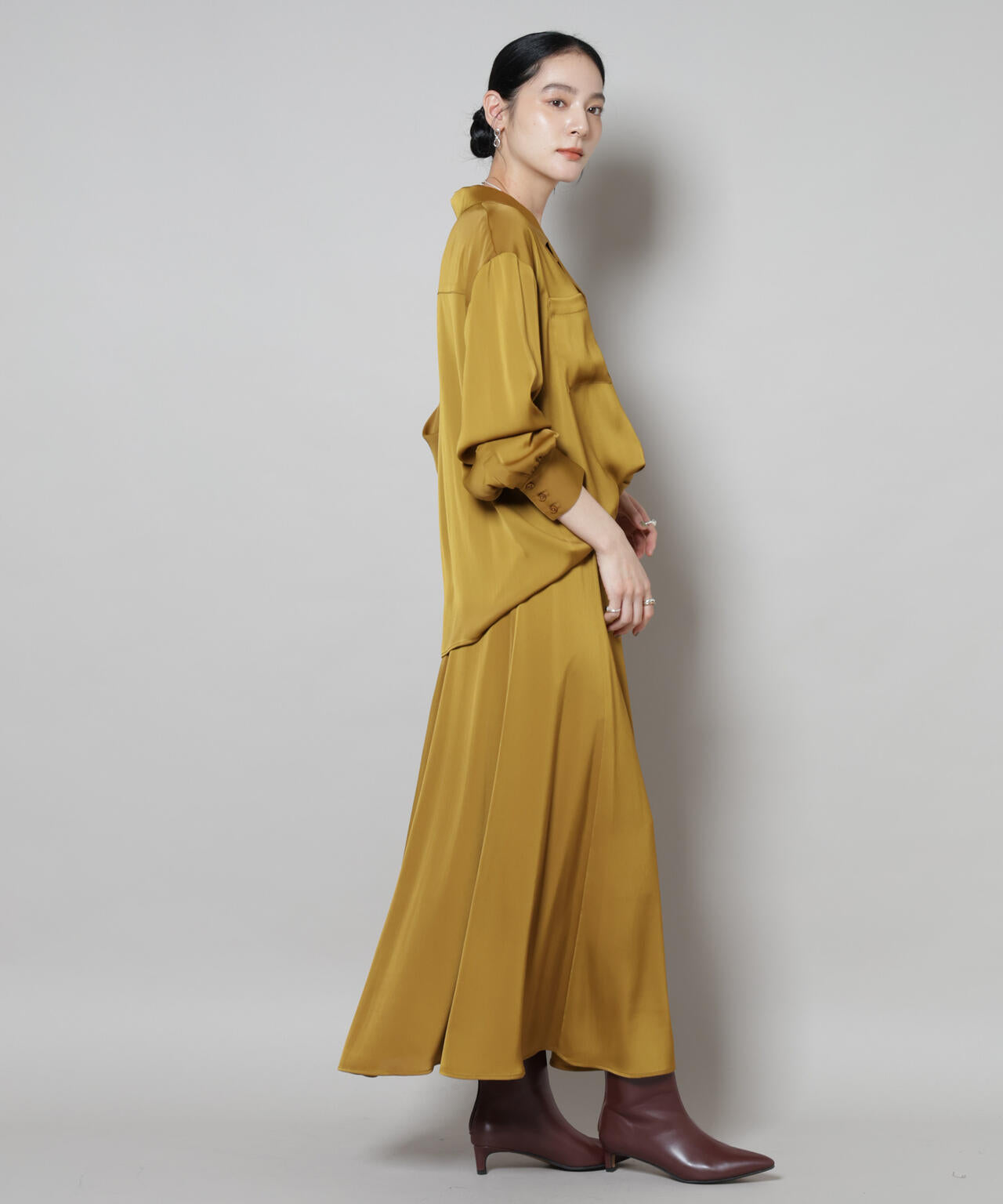 サテンフレアマキシスカート(セットアップ可) 6695230306