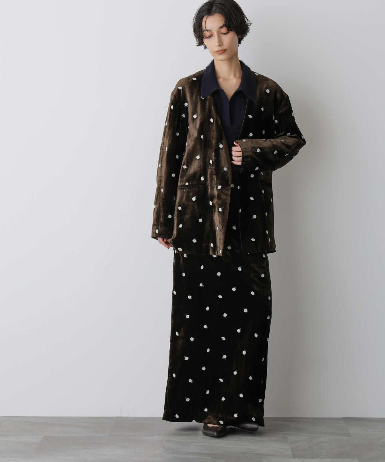 「STEVELOUR」ベロアブルームロングスカート(セットアップ可) 6695230310