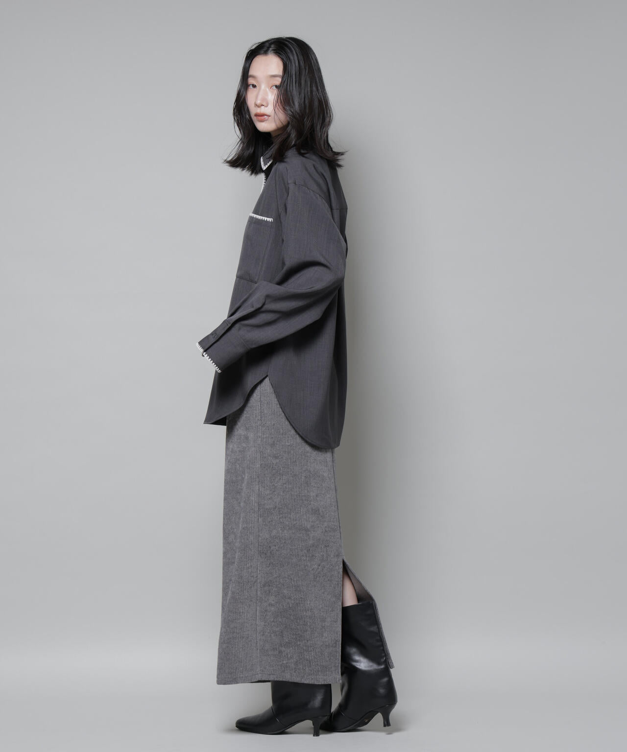 起毛リブカットタイトロングスカート 6695230316