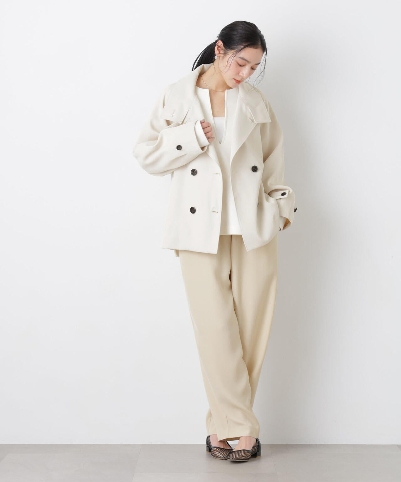 エアリーツイルベルテッドショートコート 6696111303
