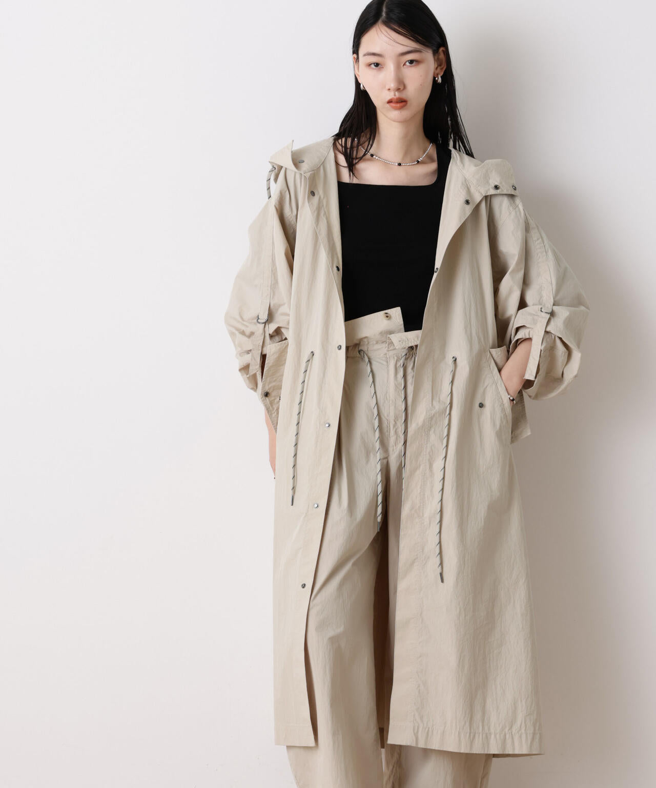 「STEVELOUR」コットンナイロンロングボリュームブルゾン(セットアップ可) 6696111304