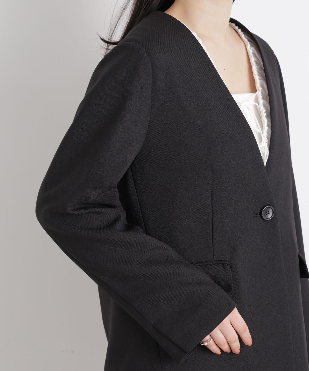 リネンライクツイルラペルレスジャケット 6696116309