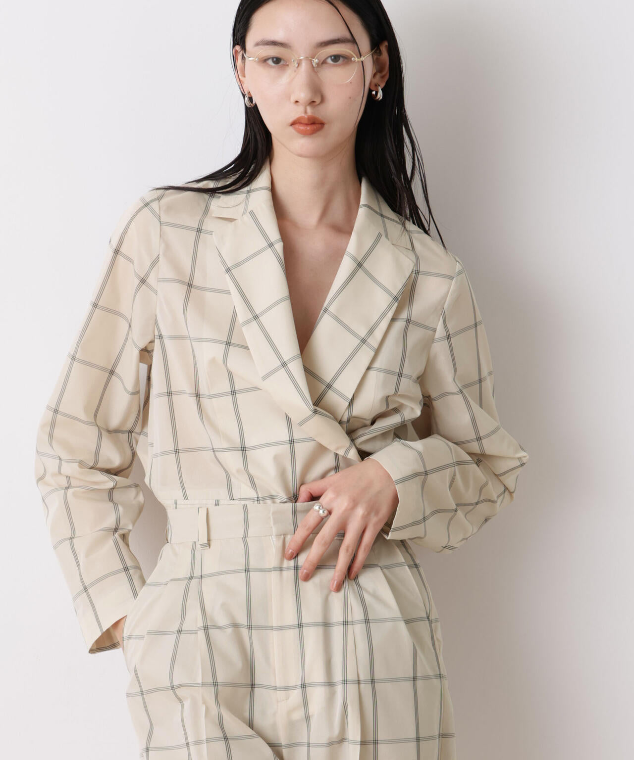 「STEVELOUR」オーガンチェックジャケット(セットアップ可) 6696116314