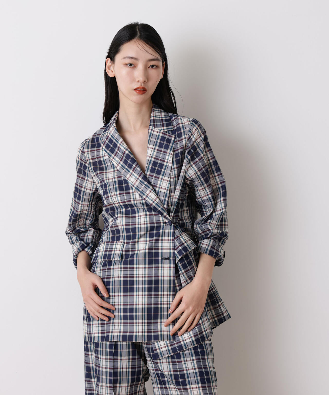 「STEVELOUR」オーガンチェックジャケット(セットアップ可) 6696116314