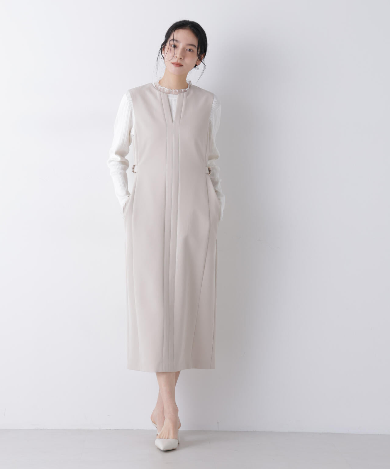 デイリーファンクション サイドベルト キーネック ワンピース