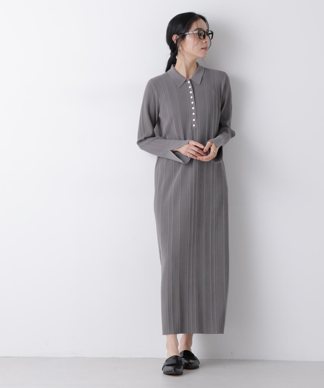 衿付きランダムリブニットワンピース 6696119304