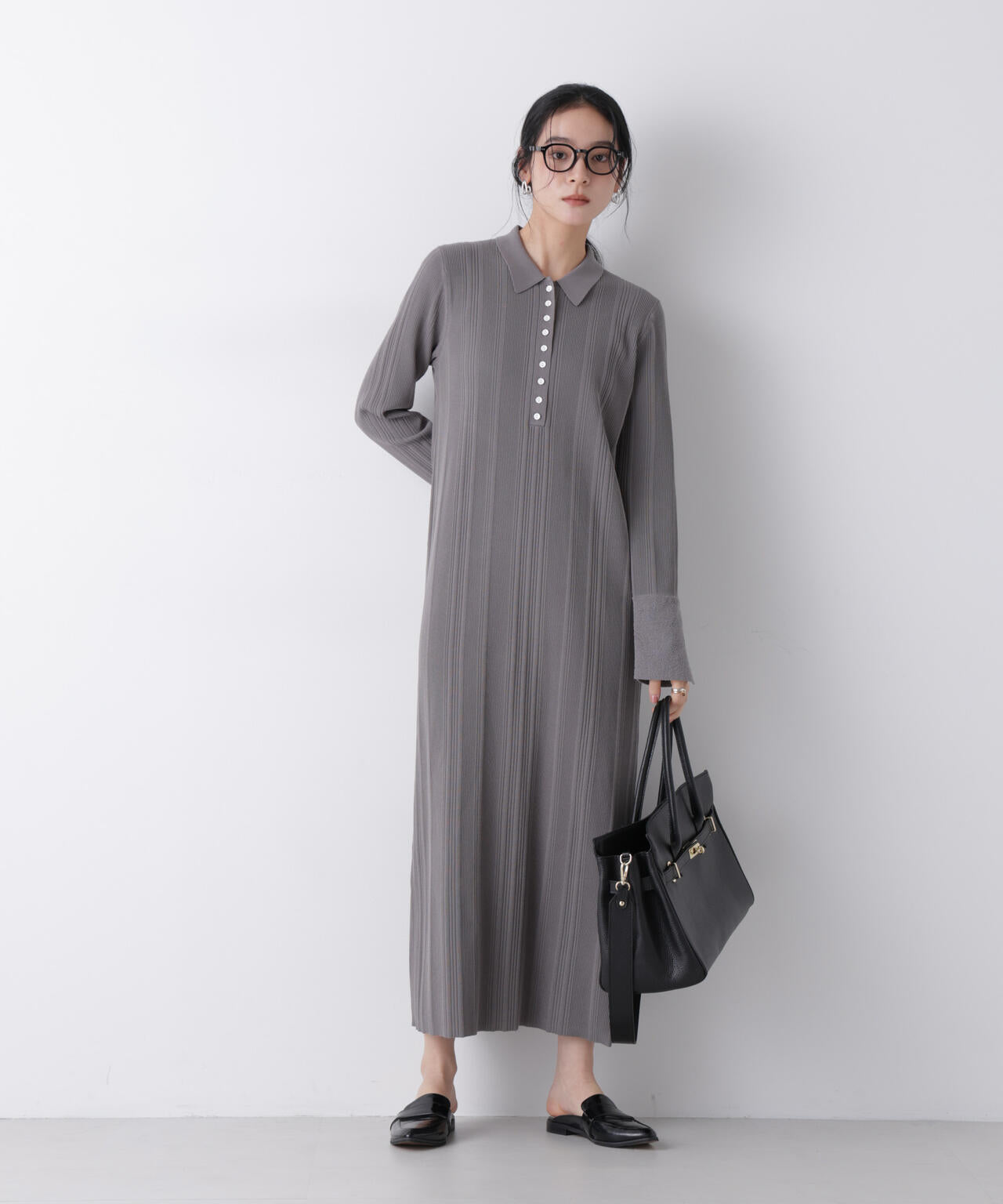 衿付きランダムリブニットワンピース 6696119304