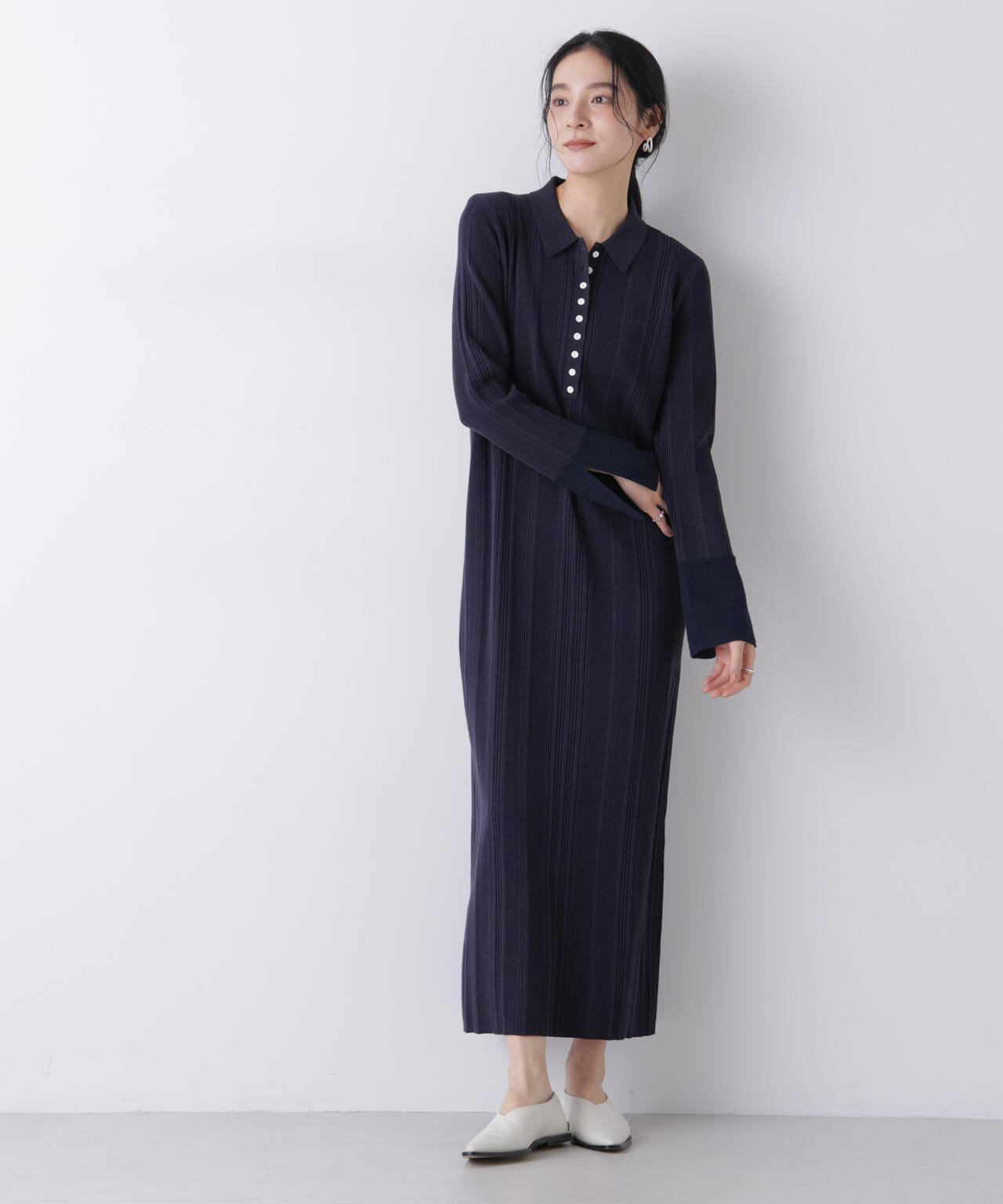 衿付きランダムリブニットワンピース 6696119304