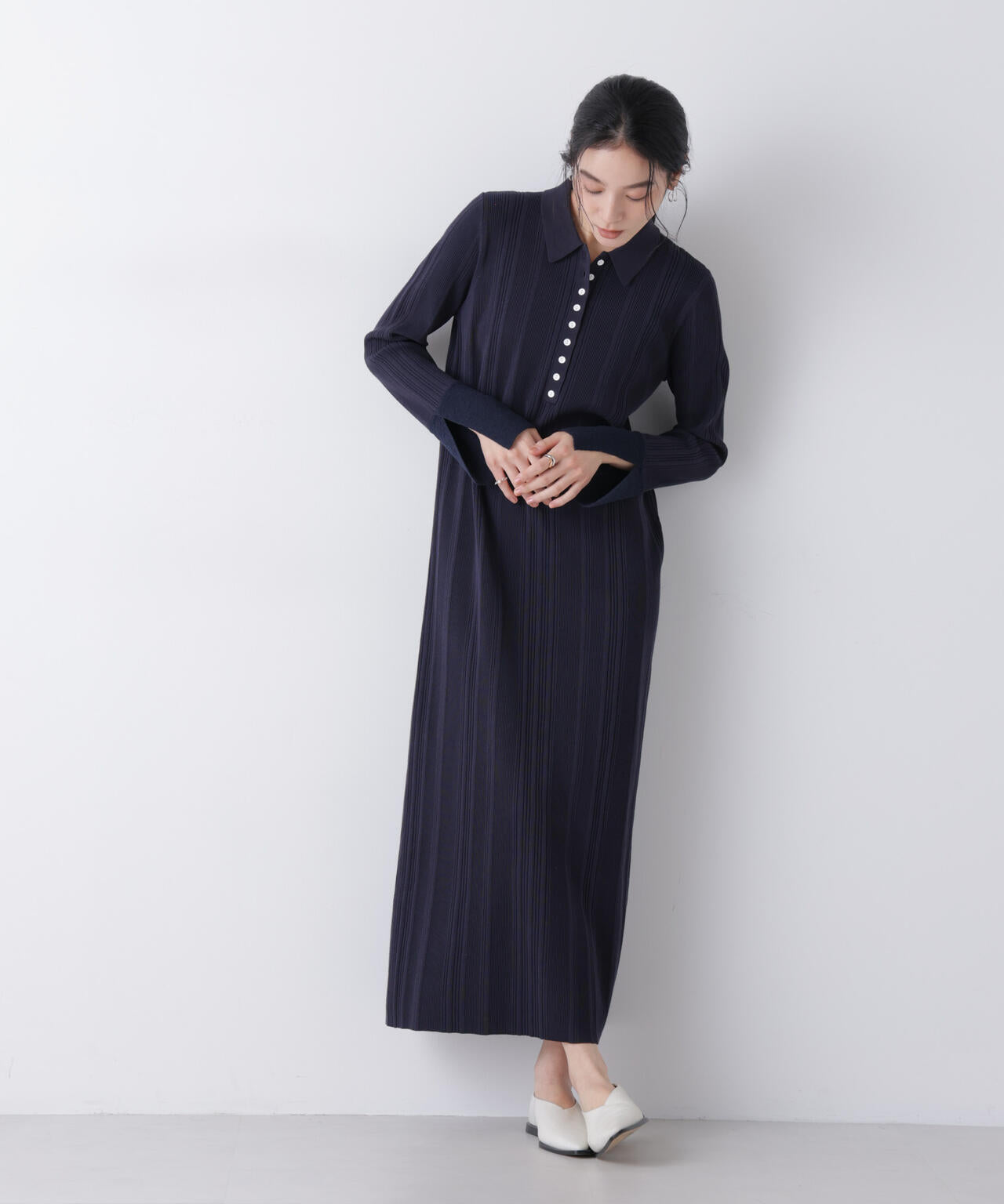 衿付きランダムリブニットワンピース 6696119304