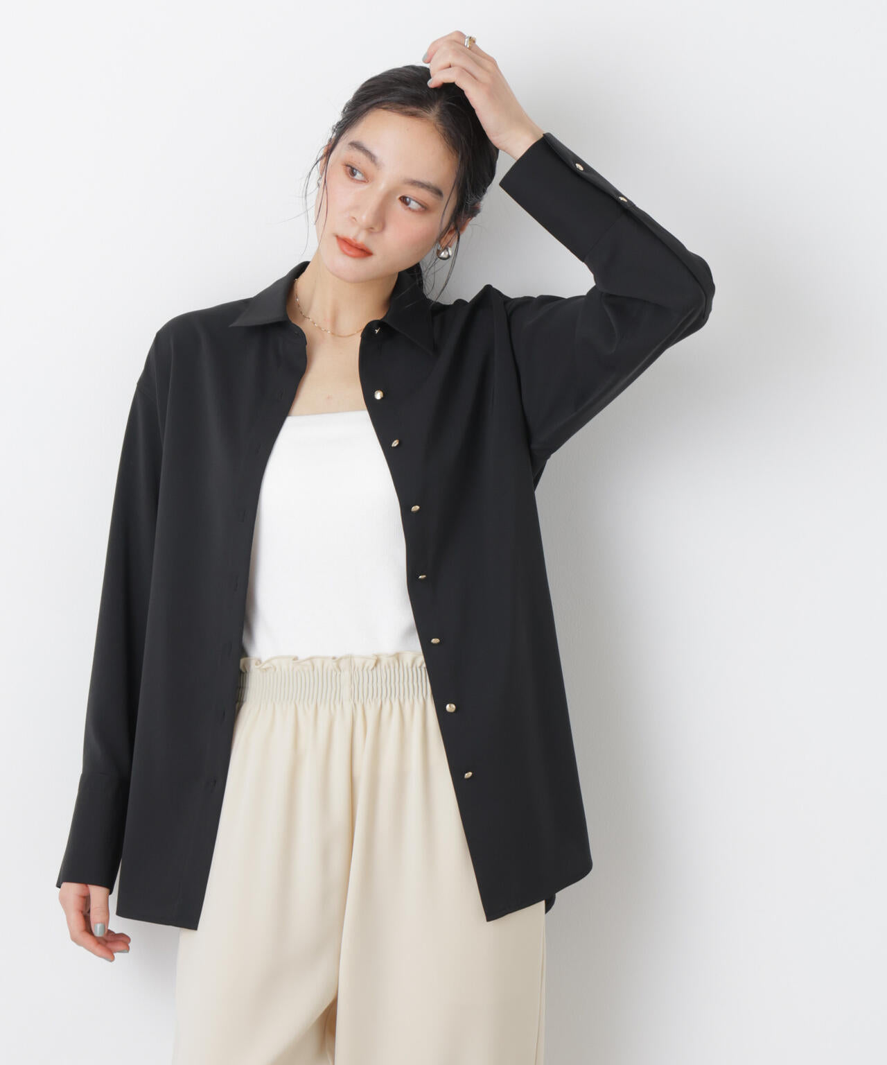 ハイツイストドライベルテッドロングシャツ(セットアップ可) 6696120302