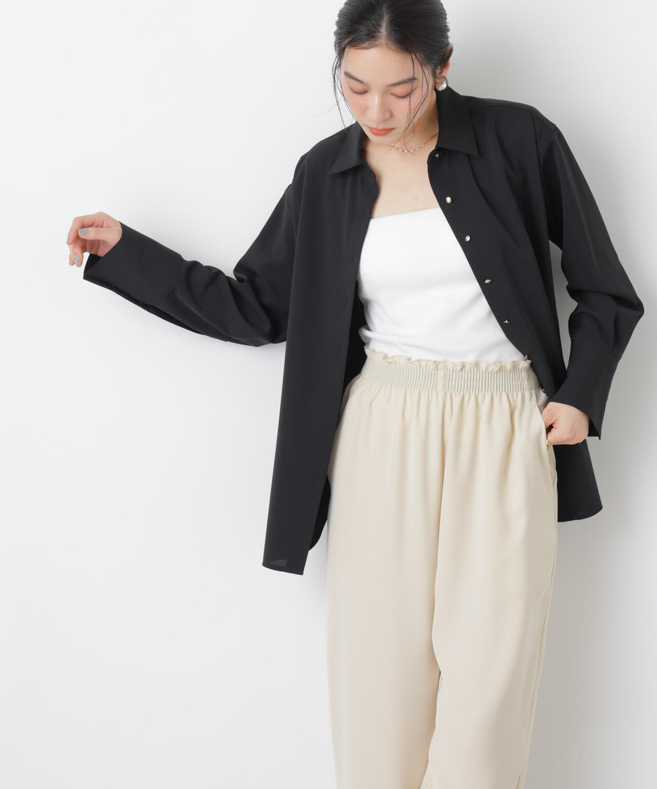 ハイツイストドライベルテッドロングシャツ(セットアップ可) 6696120302