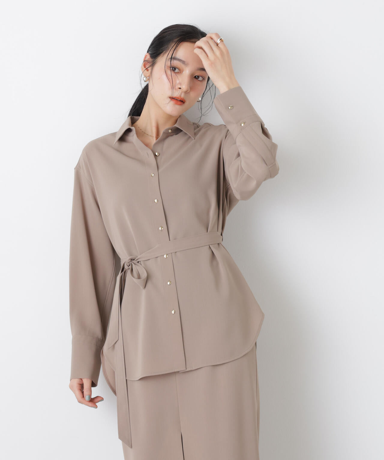 ハイツイストドライベルテッドロングシャツ(セットアップ可) 6696120302