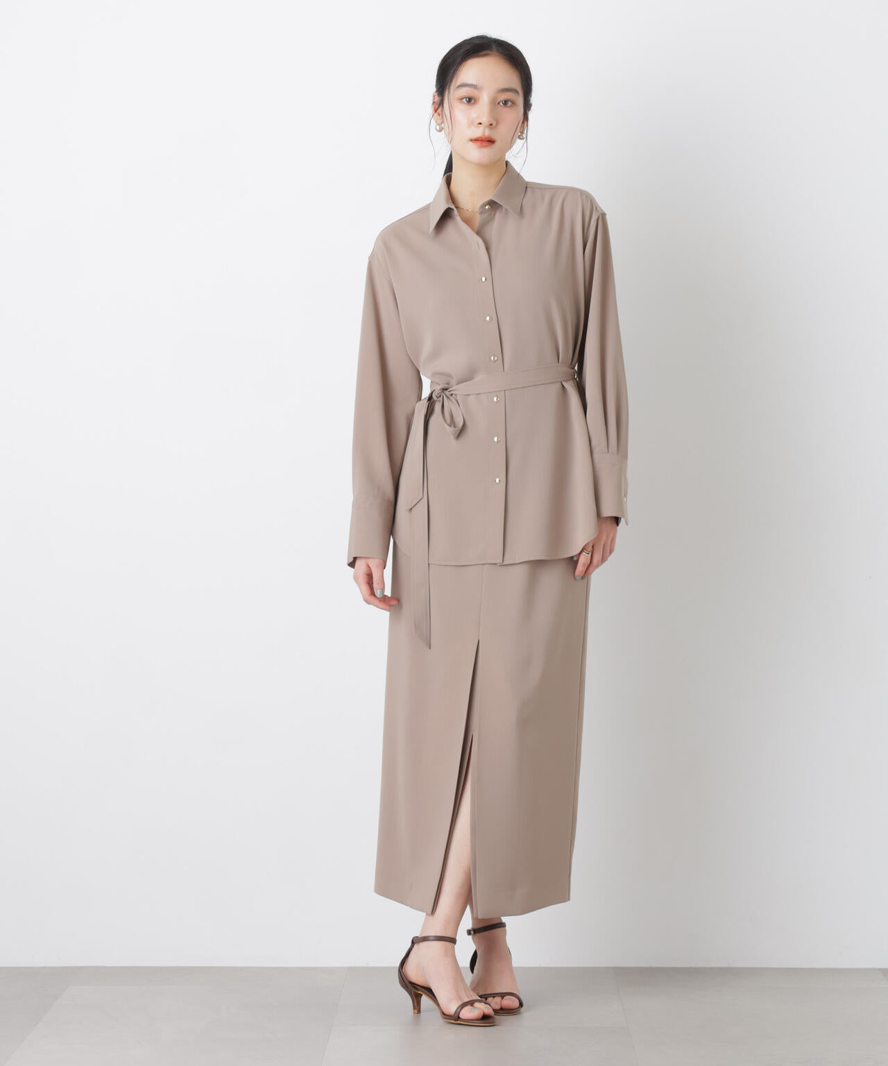 ハイツイストドライベルテッドロングシャツ(セットアップ可) 6696120302