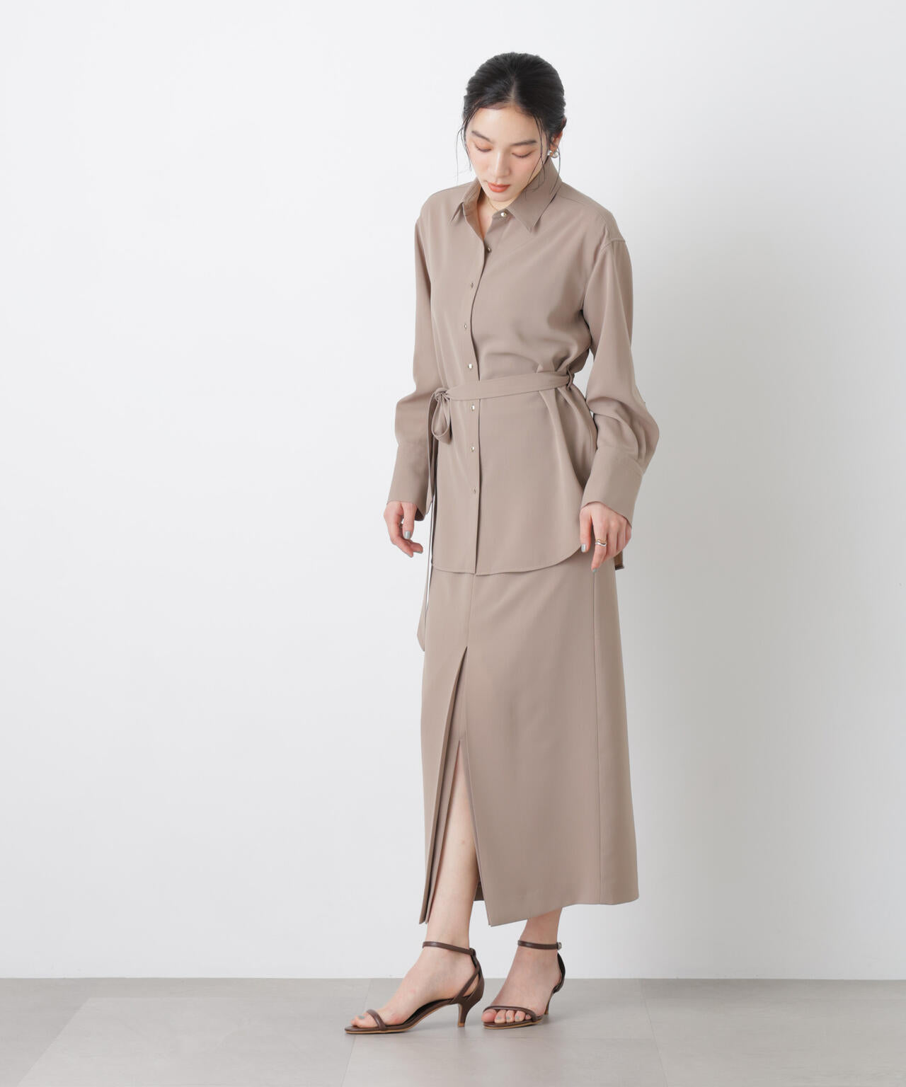 ハイツイストドライベルテッドロングシャツ(セットアップ可) 6696120302