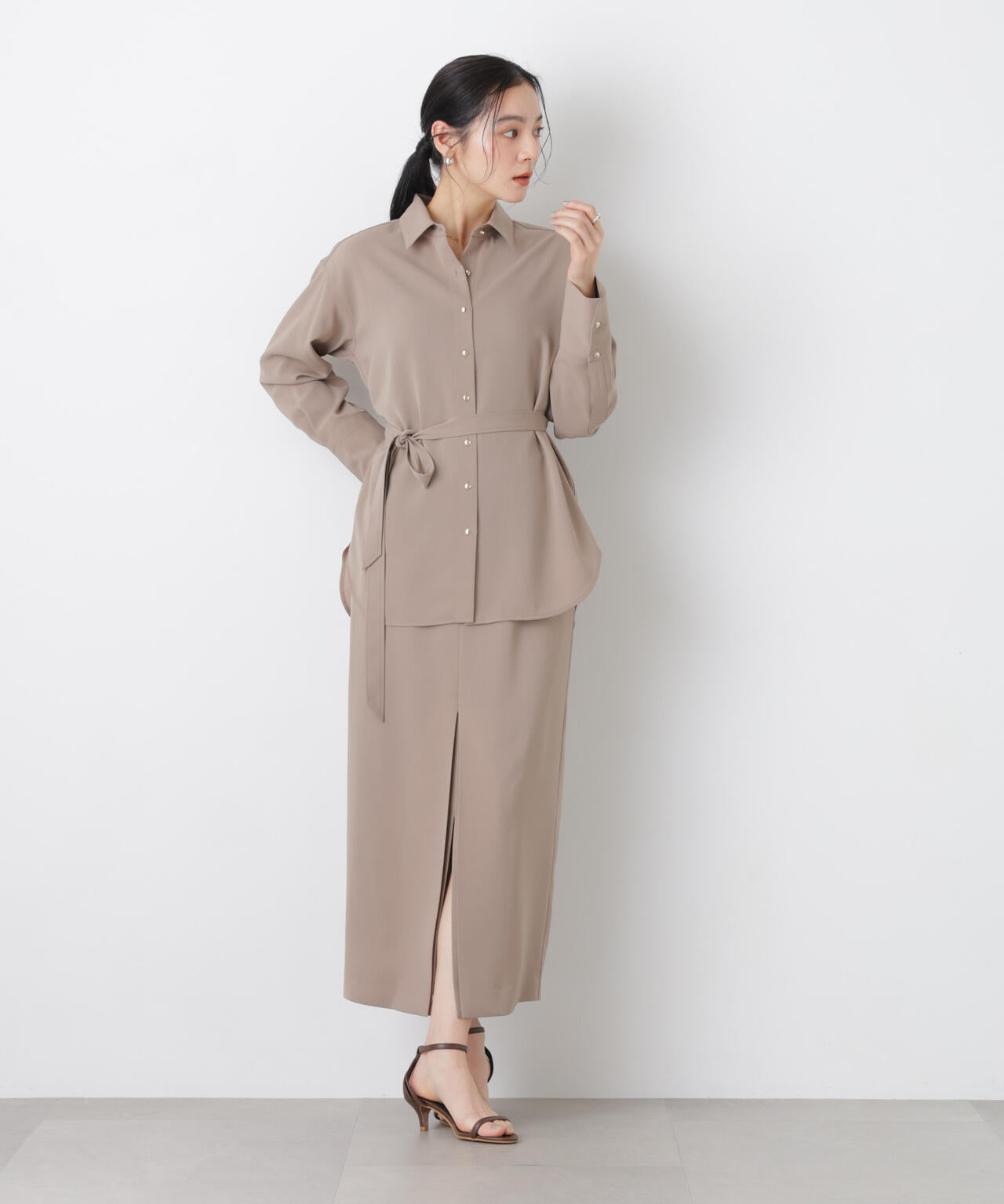 ハイツイストドライベルテッドロングシャツ(セットアップ可) 6696120302