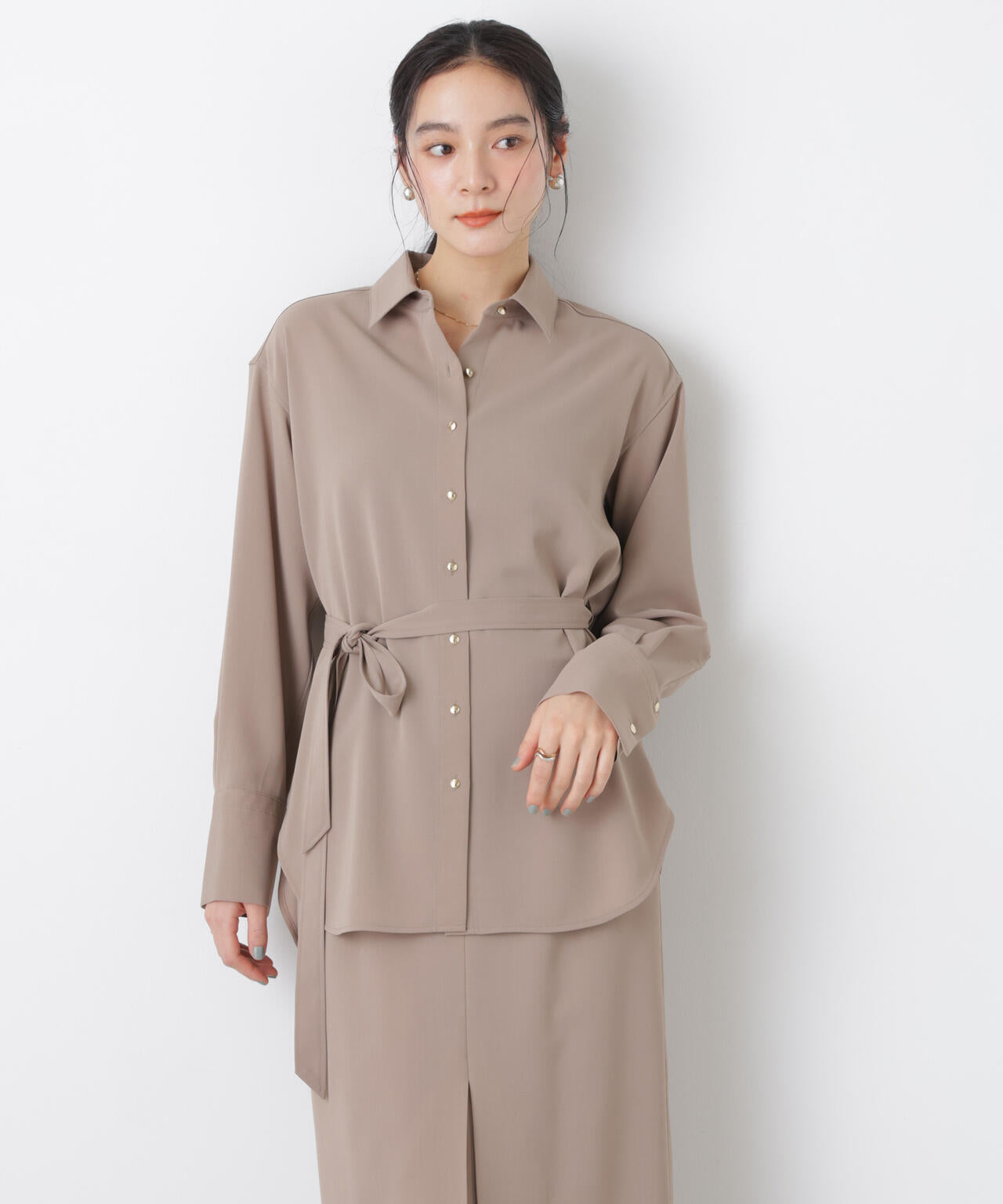 ハイツイストドライベルテッドロングシャツ(セットアップ可) 6696120302