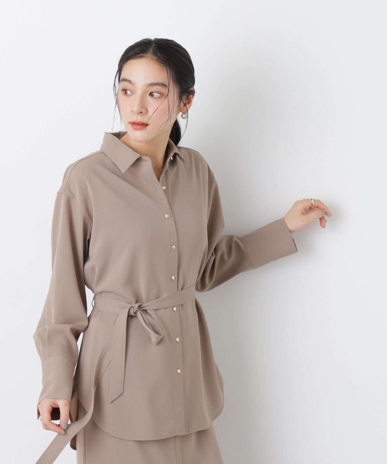 J KOO ベルテッド ロングシャツ ハイツイストドライ ベルテッド ロング シャツ ( セットアップ 可)