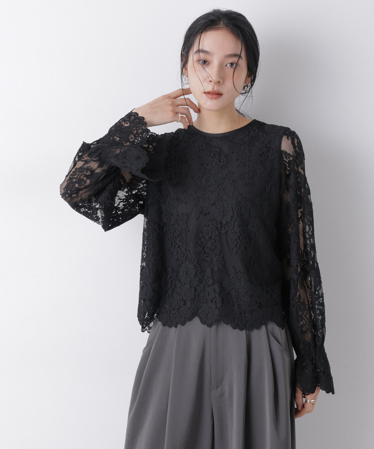 レーススカラップブラウス 6696120307
