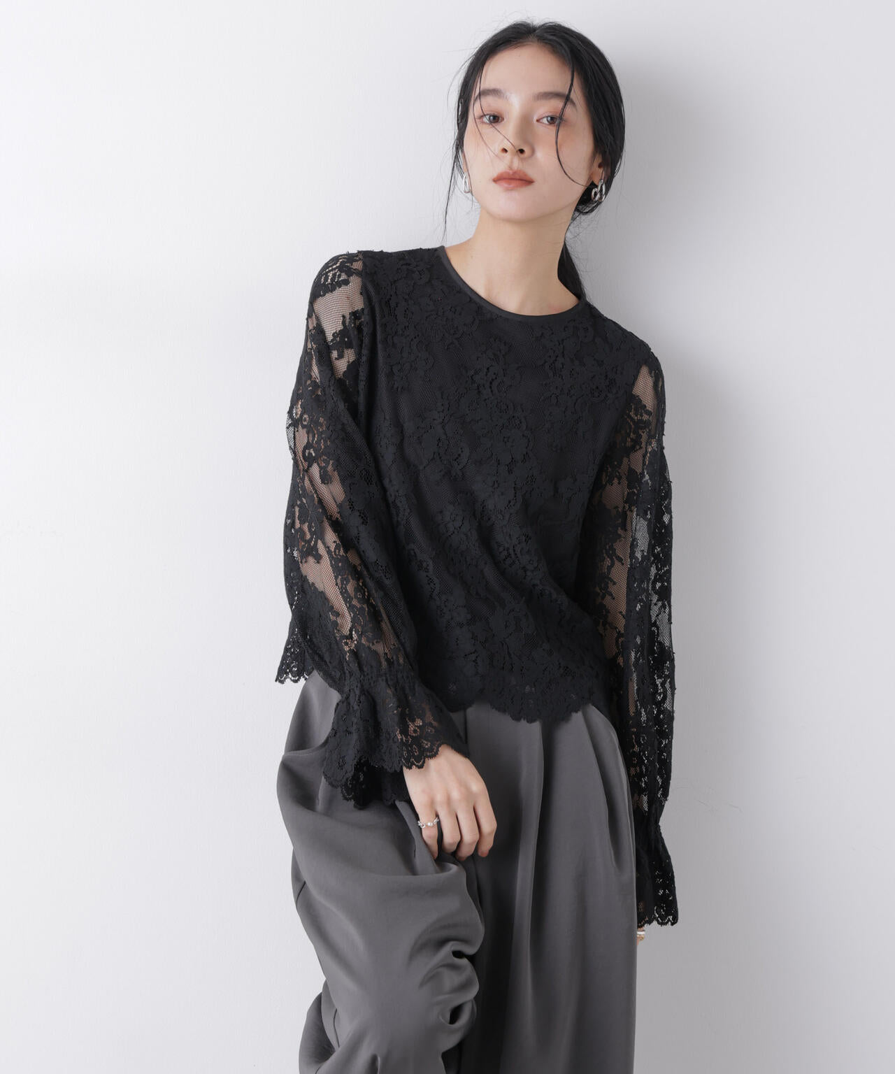 レーススカラップブラウス 6696120307