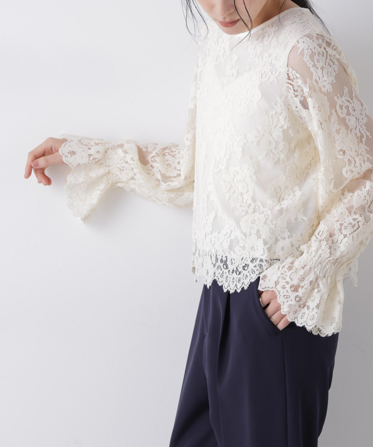レーススカラップブラウス 6696120307
