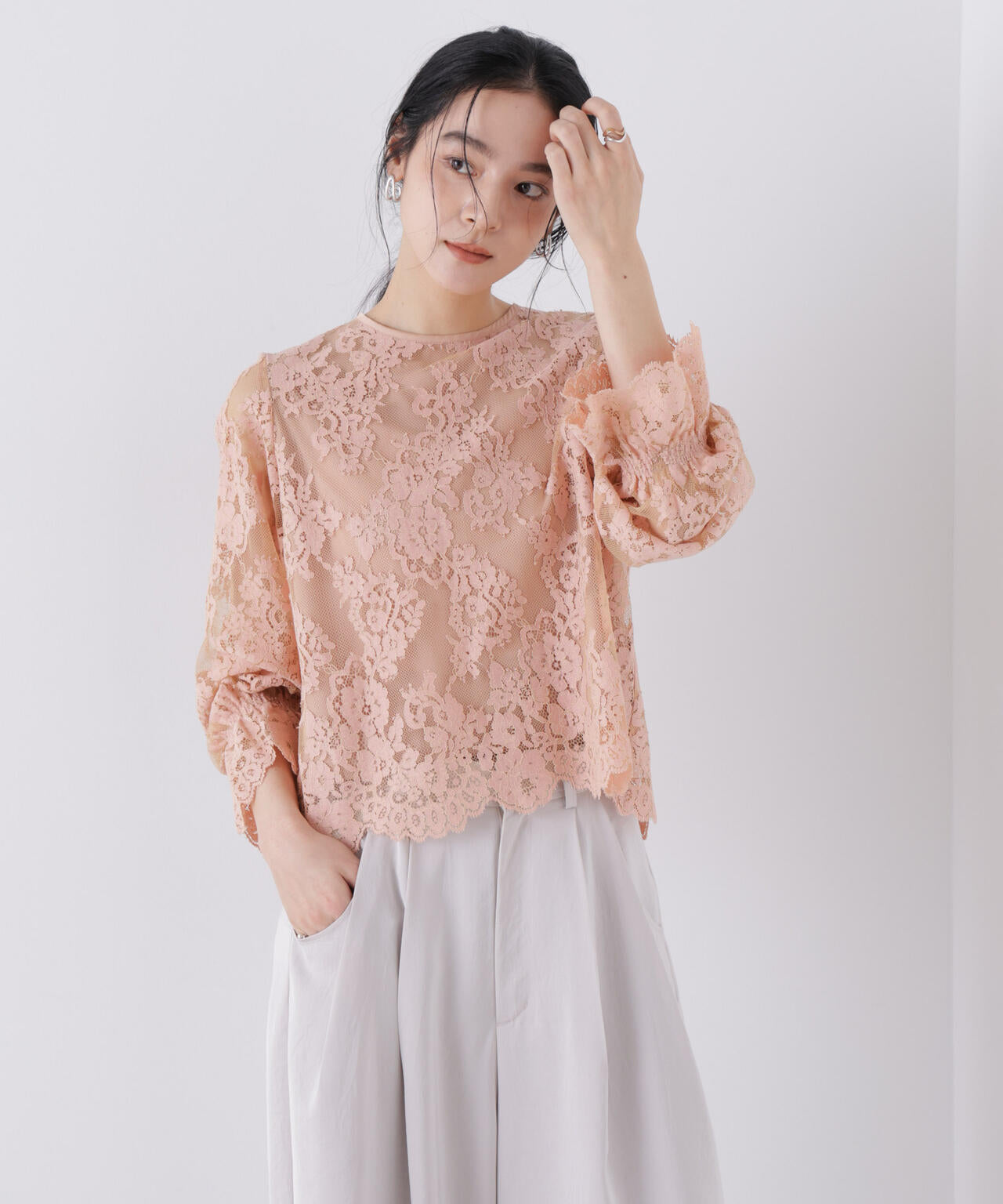 レーススカラップブラウス 6696120307