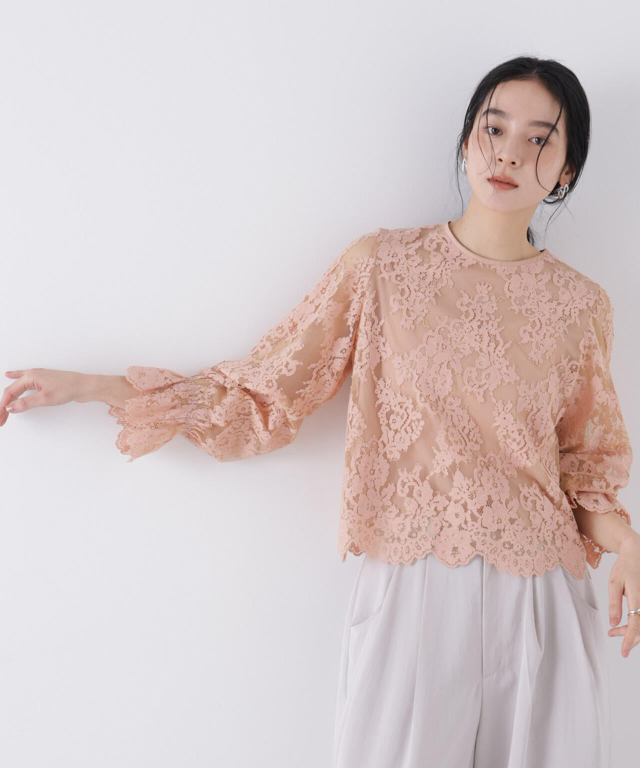 レーススカラップブラウス 6696120307