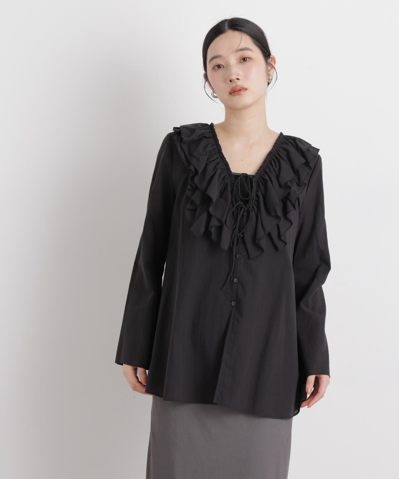 コットンシフォンフリルブラウス 6696120314