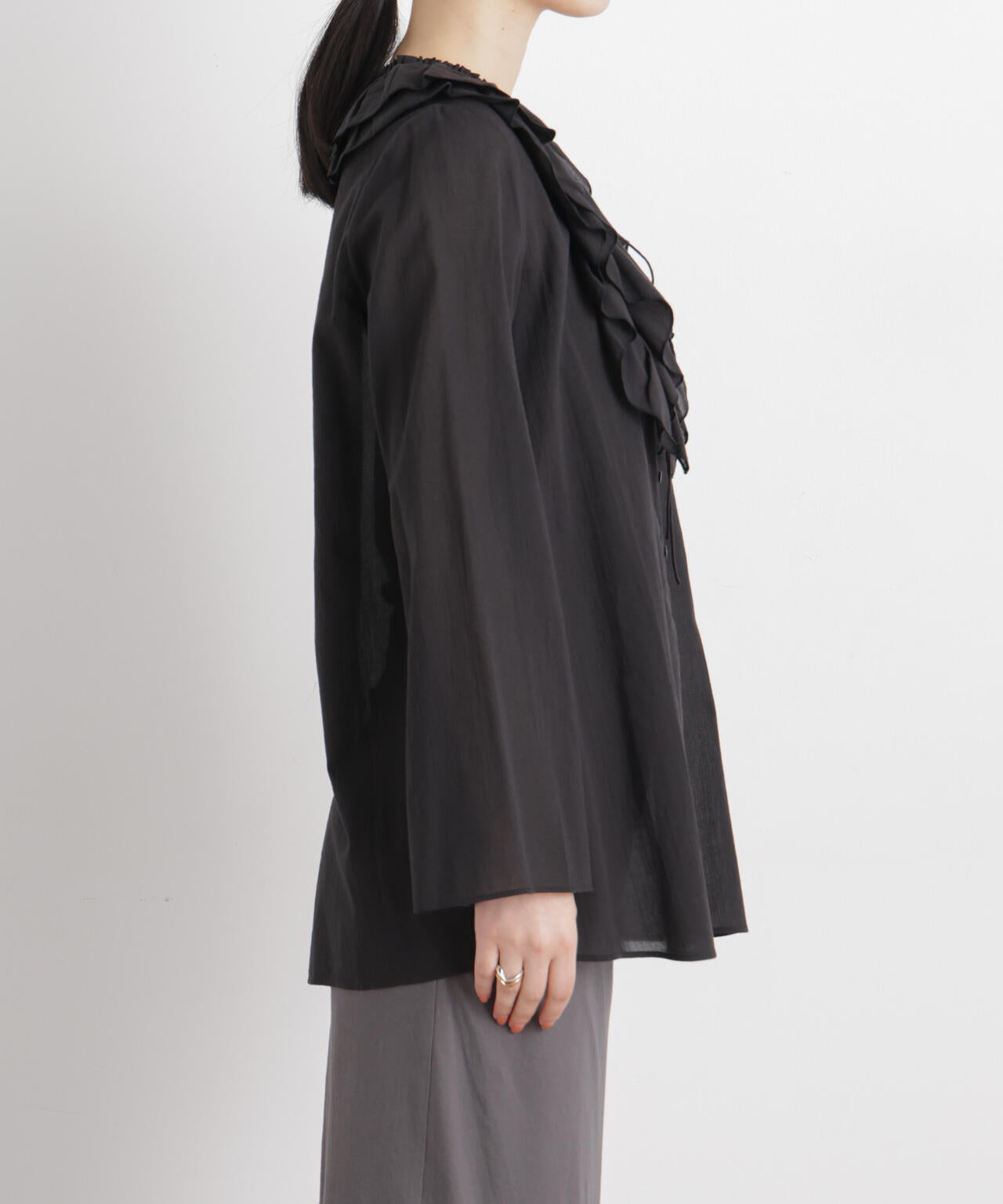 コットンシフォンフリルブラウス 6696120314