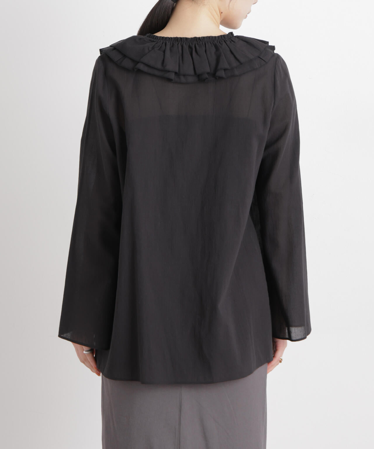 コットンシフォンフリルブラウス 6696120314
