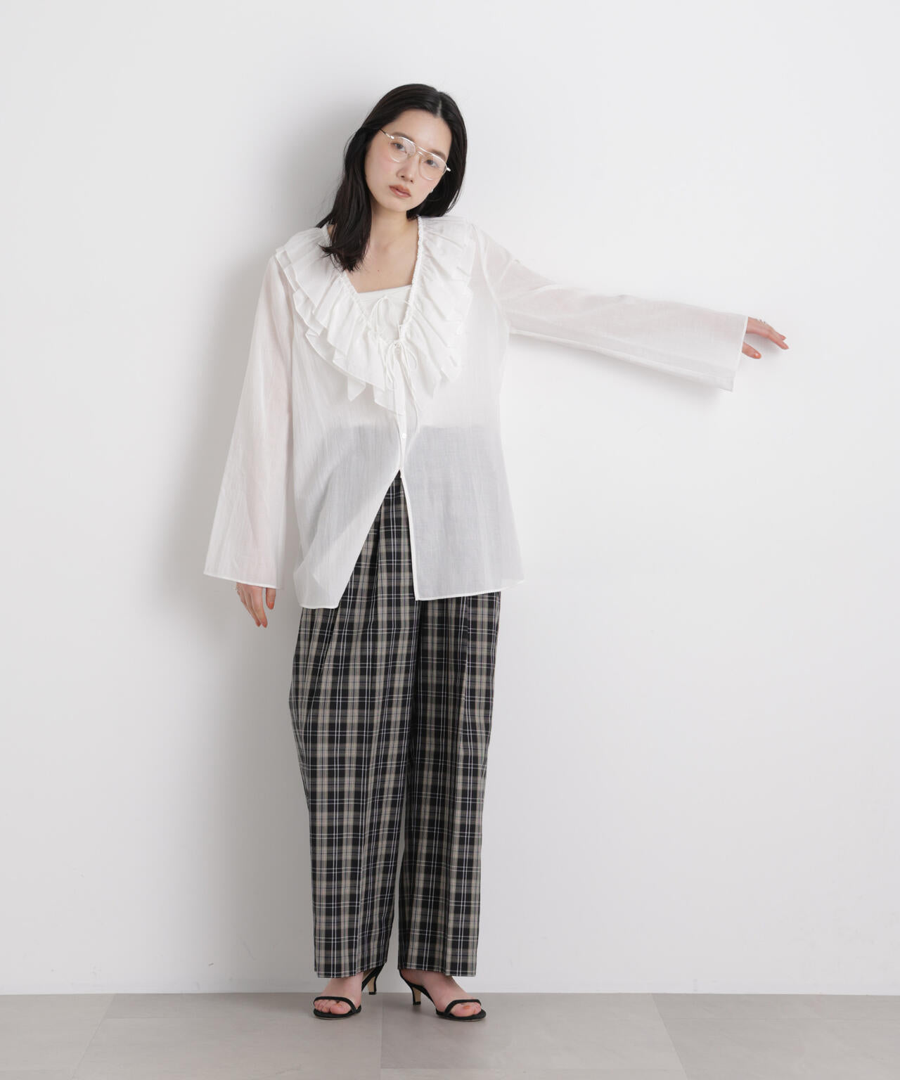 コットンシフォンフリルブラウス 6696120314