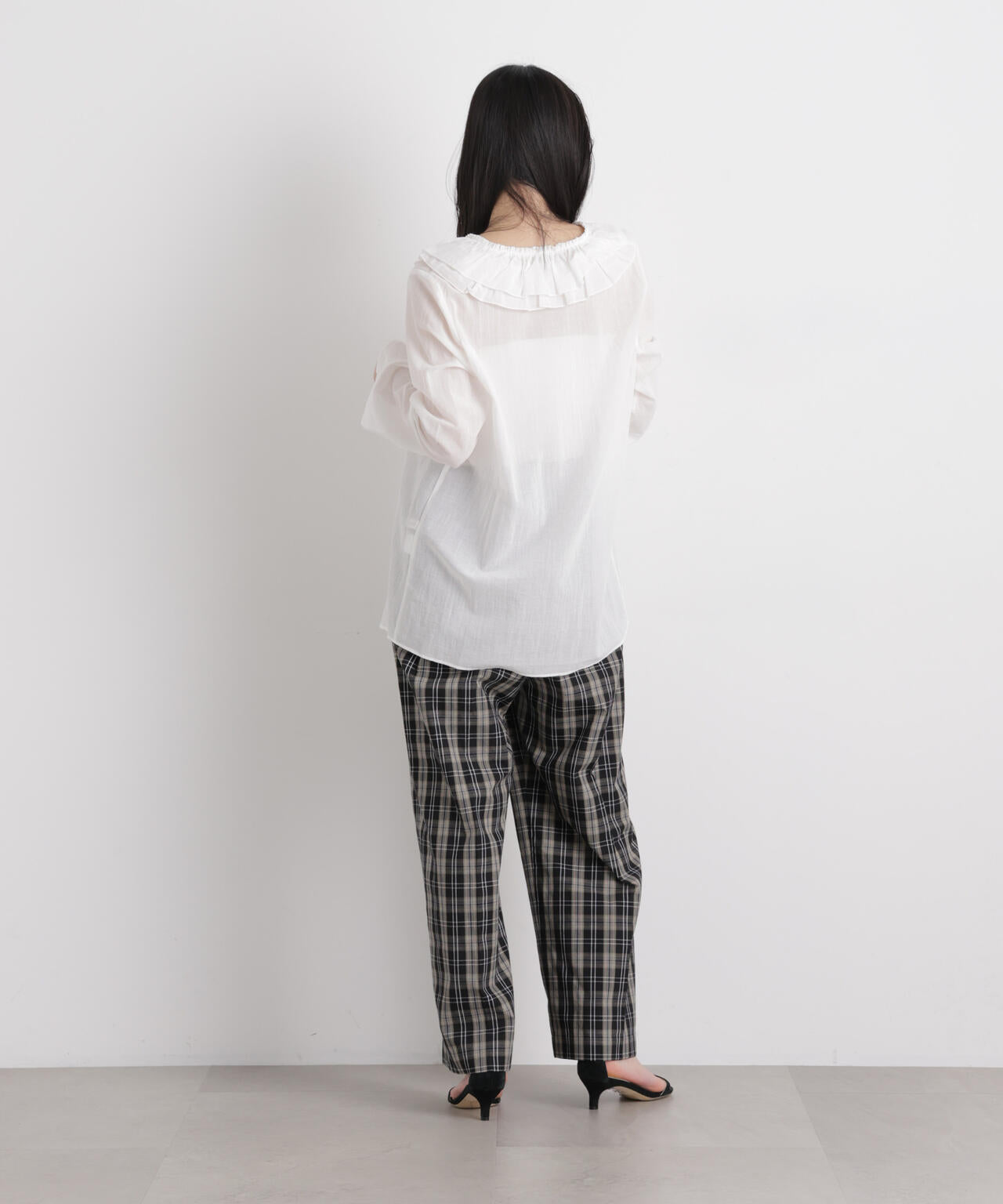 コットンシフォンフリルブラウス 6696120314