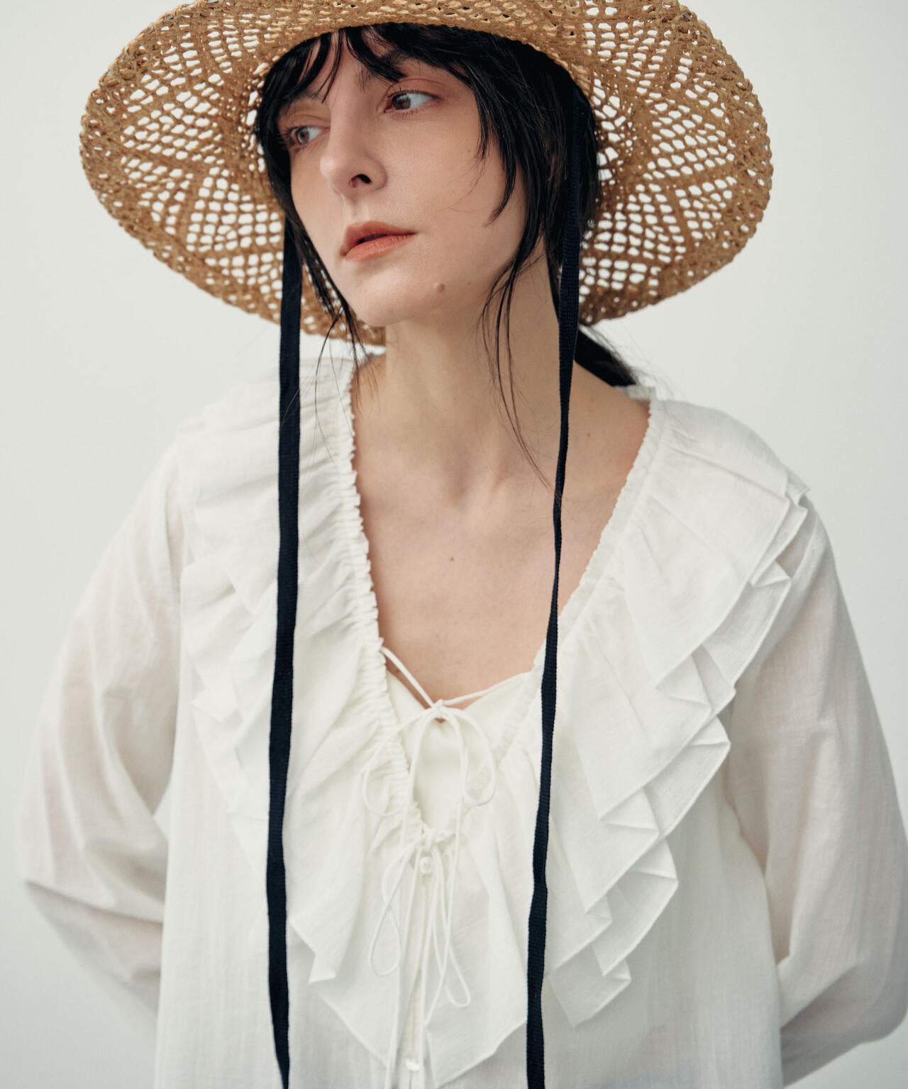 コットンシフォンフリルブラウス 6696120314