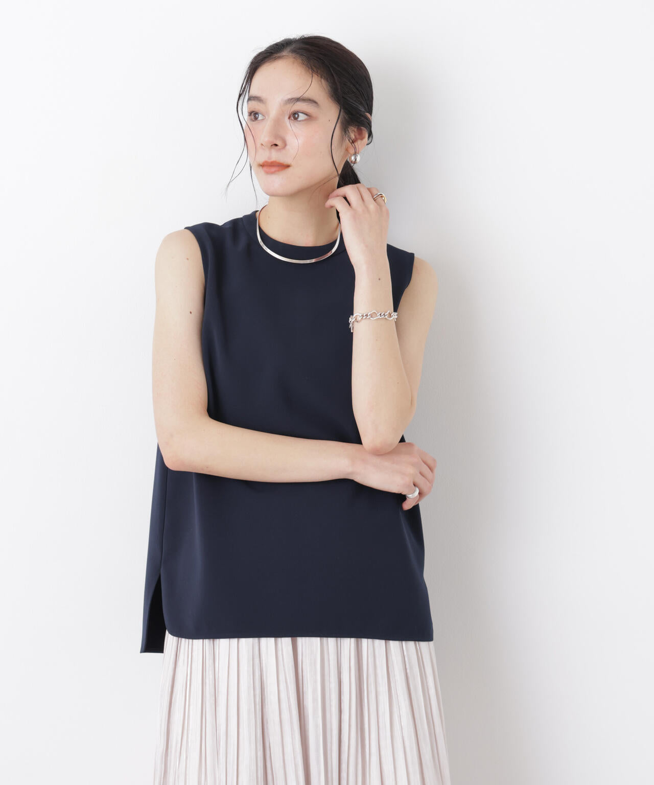DressT/スタンドカラーノースリーブブラウス 6696121303