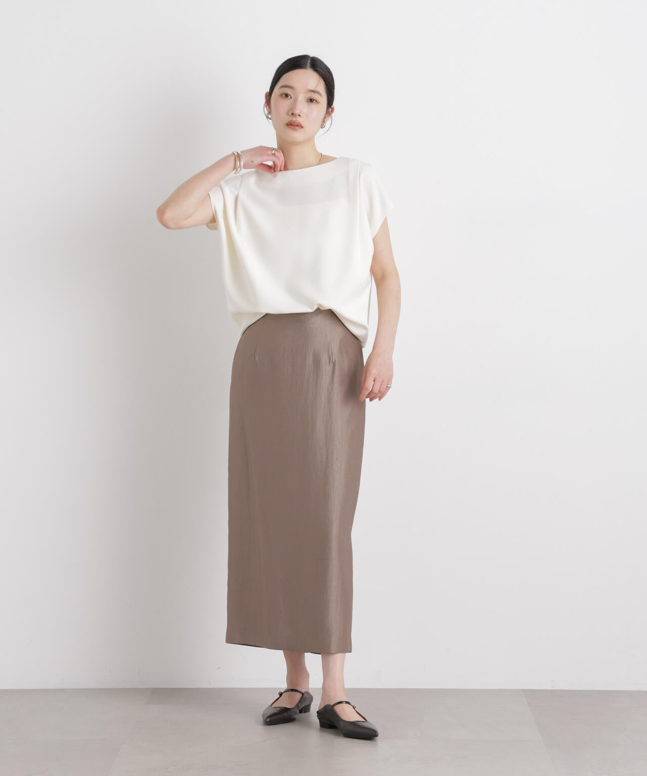 DressT/ボートネックタックコクーンブラウス 6696121304