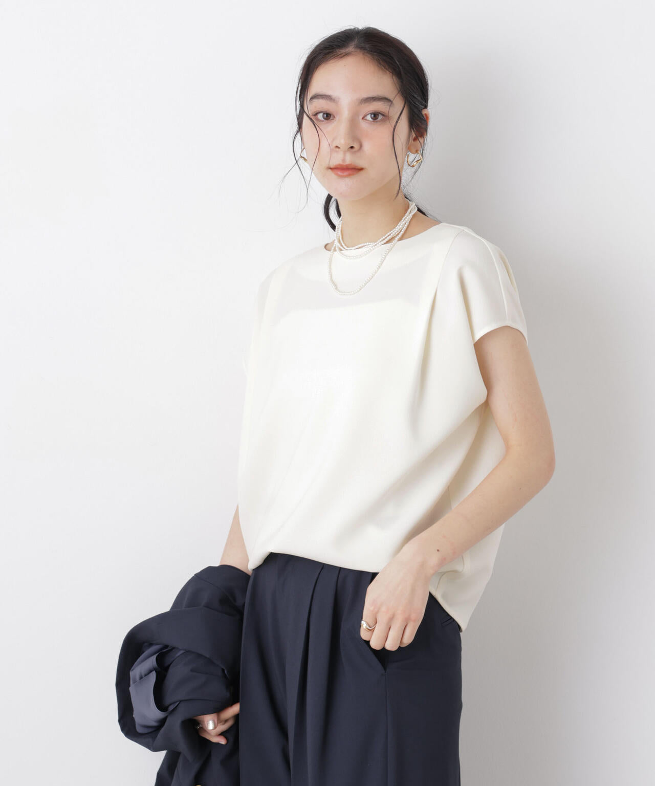 DressT/ボートネックタックコクーンブラウス 6696121304