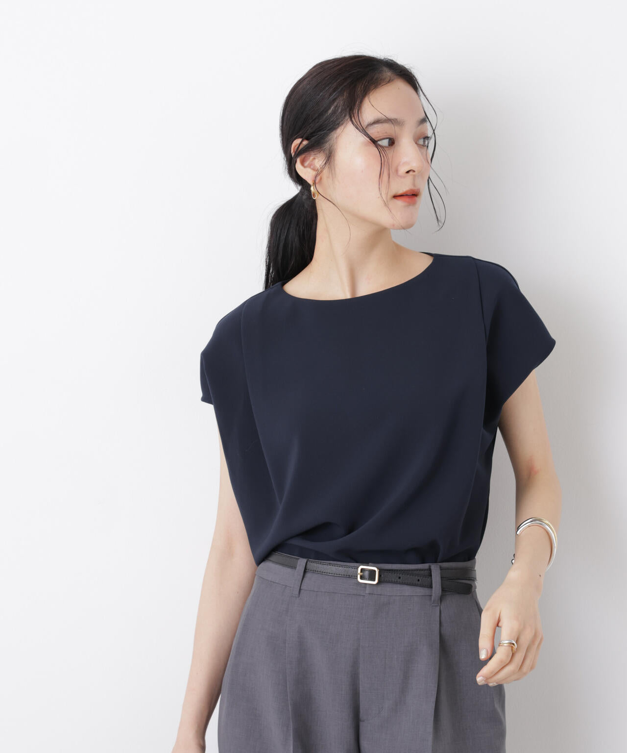 DressT/ボートネックタックコクーンブラウス 6696121304