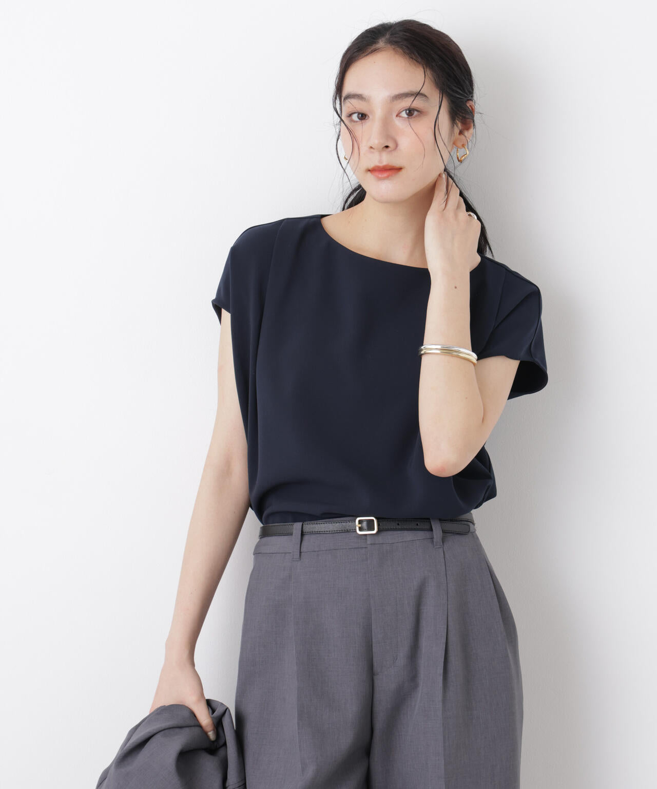 DressT/ボートネックタックコクーンブラウス 6696121304