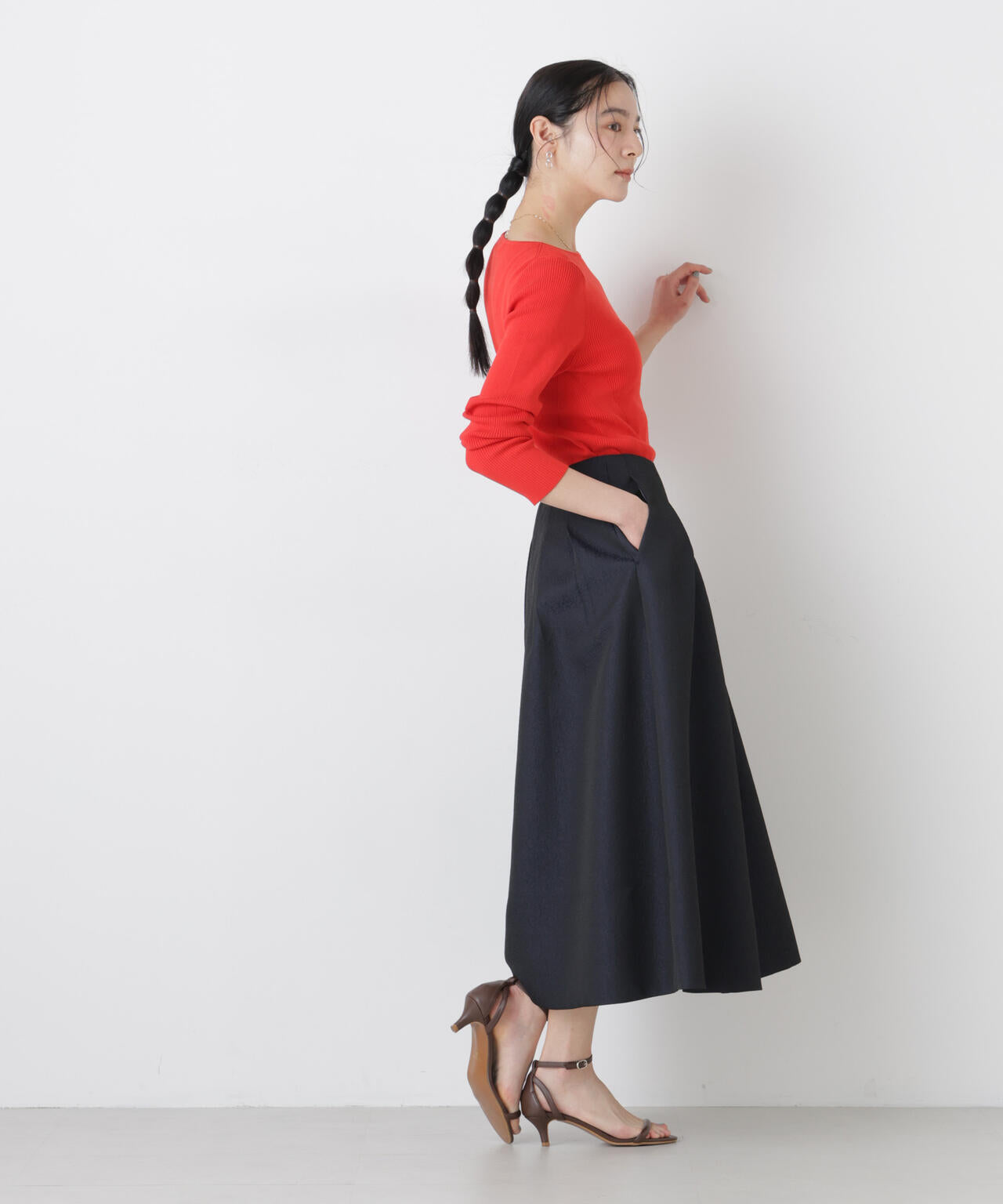 ウォッシャブルハイツイストボートネックリブニット 6696122307