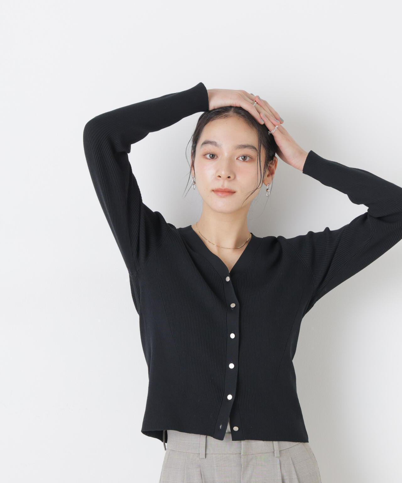 ウォッシャブルハイツイストVネックリブカーディガン 6696122308