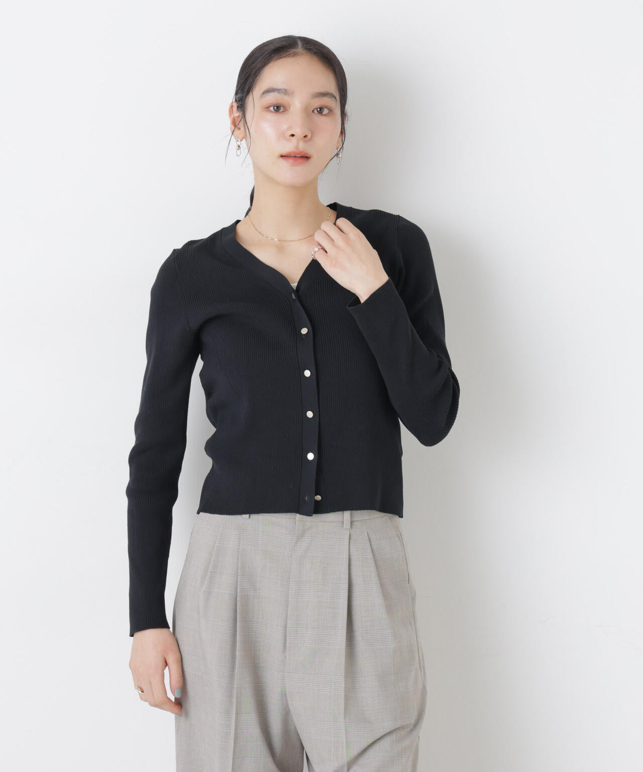 ウォッシャブルハイツイストVネックリブカーディガン 6696122308