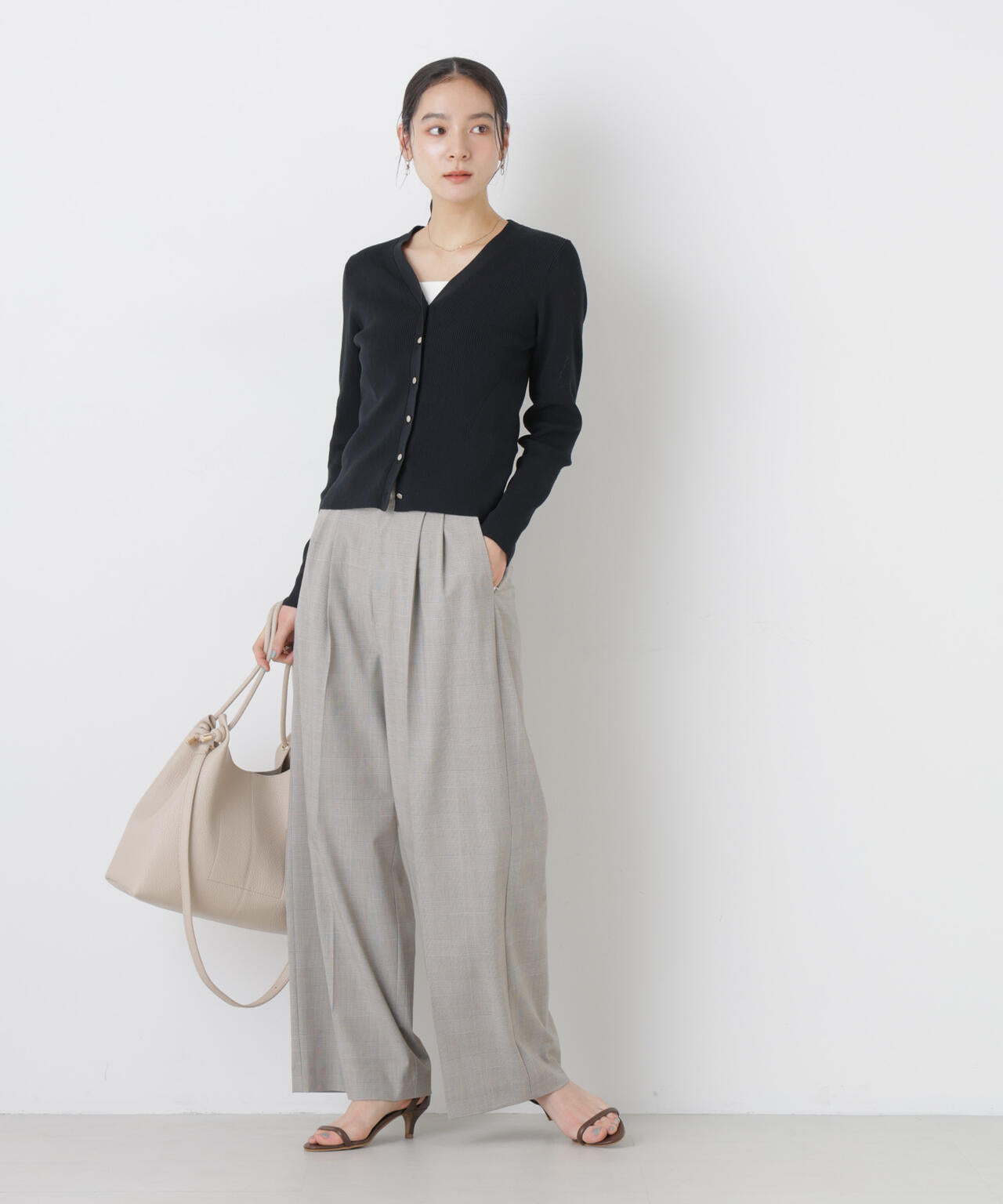 ウォッシャブルハイツイストVネックリブカーディガン 6696122308