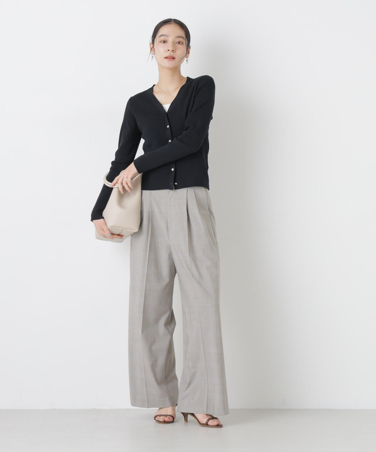 ウォッシャブルハイツイストVネックリブカーディガン 6696122308