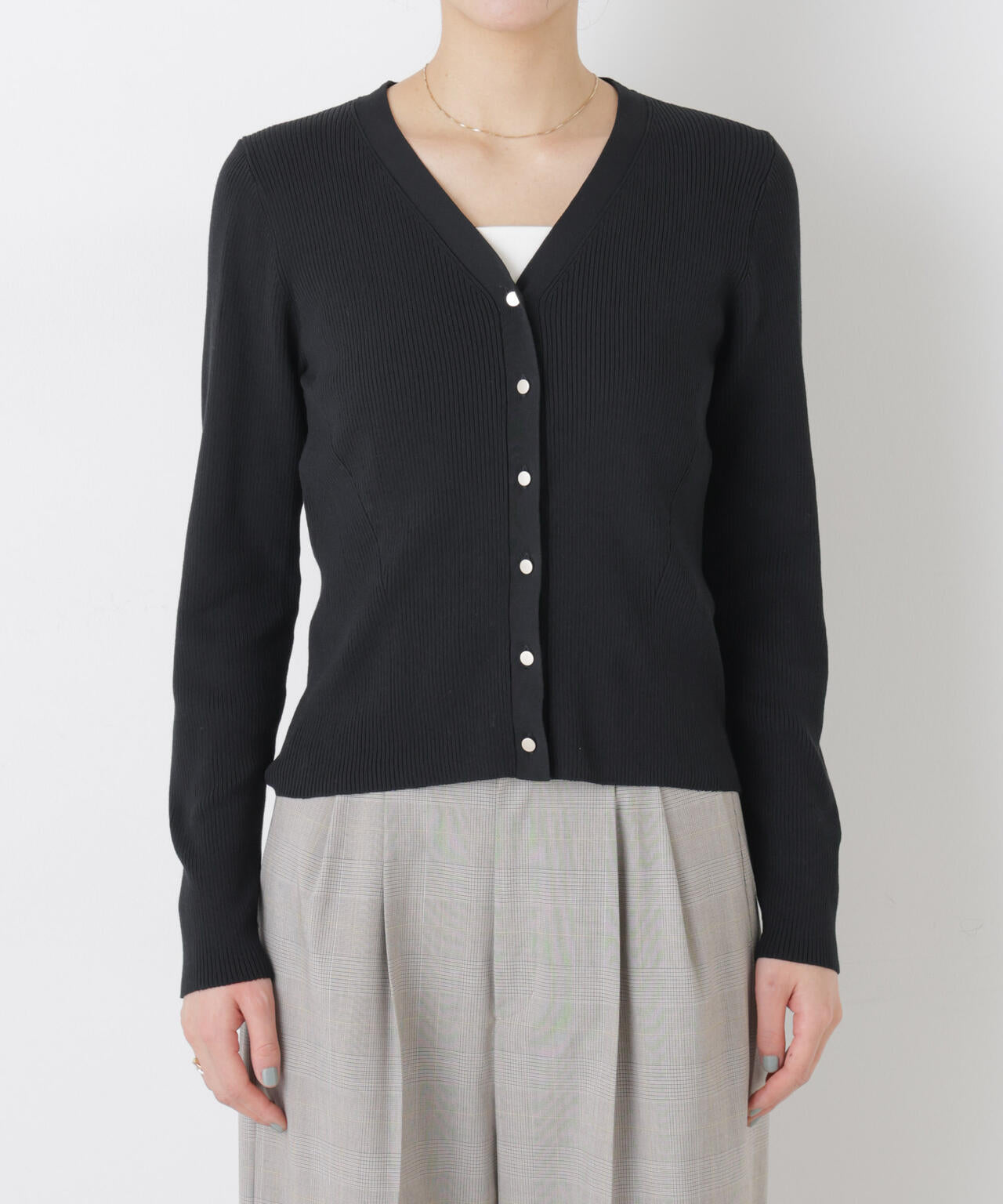 ウォッシャブルハイツイストVネックリブカーディガン 6696122308