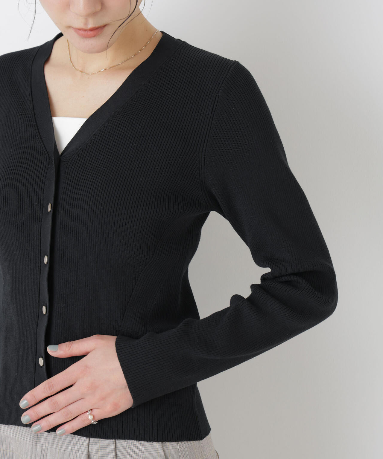 ウォッシャブルハイツイストVネックリブカーディガン 6696122308