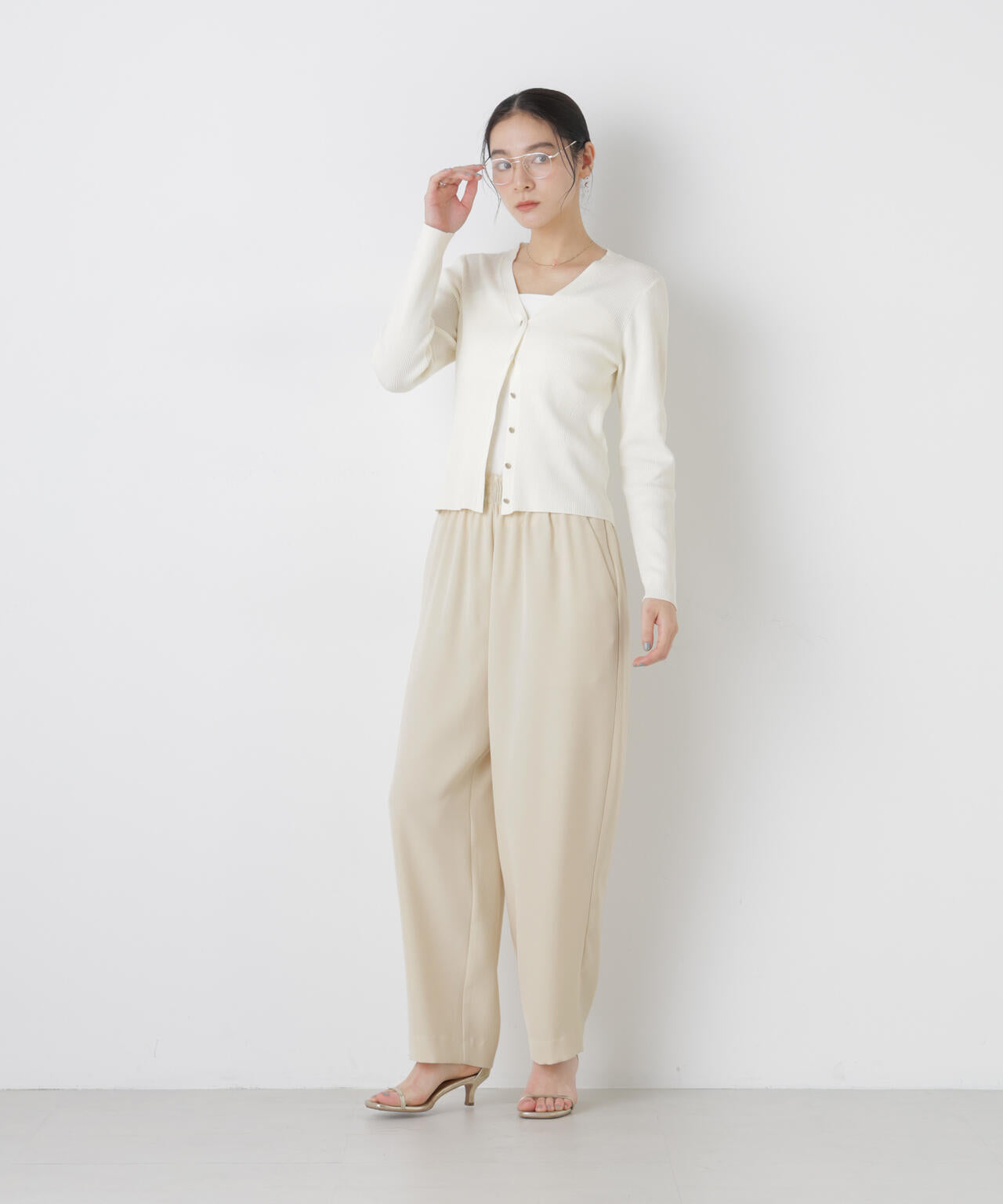 ウォッシャブルハイツイストVネックリブカーディガン 6696122308