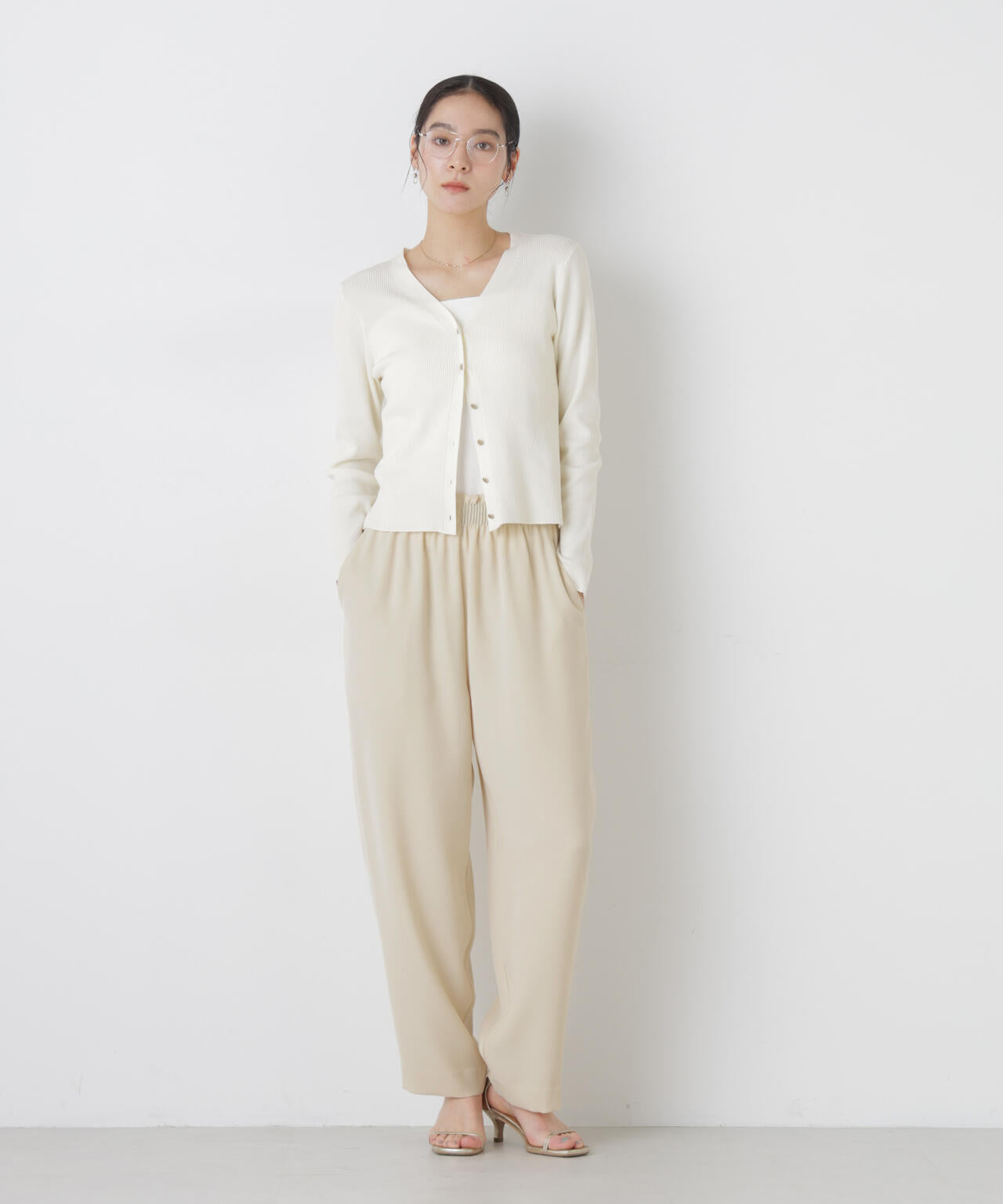 ウォッシャブルハイツイストVネックリブカーディガン 6696122308