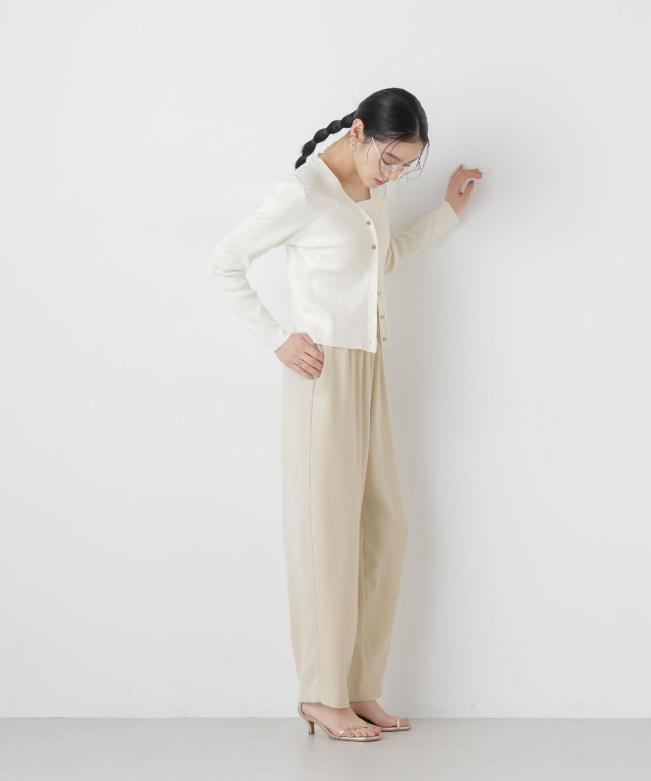 ウォッシャブルハイツイストVネックリブカーディガン 6696122308