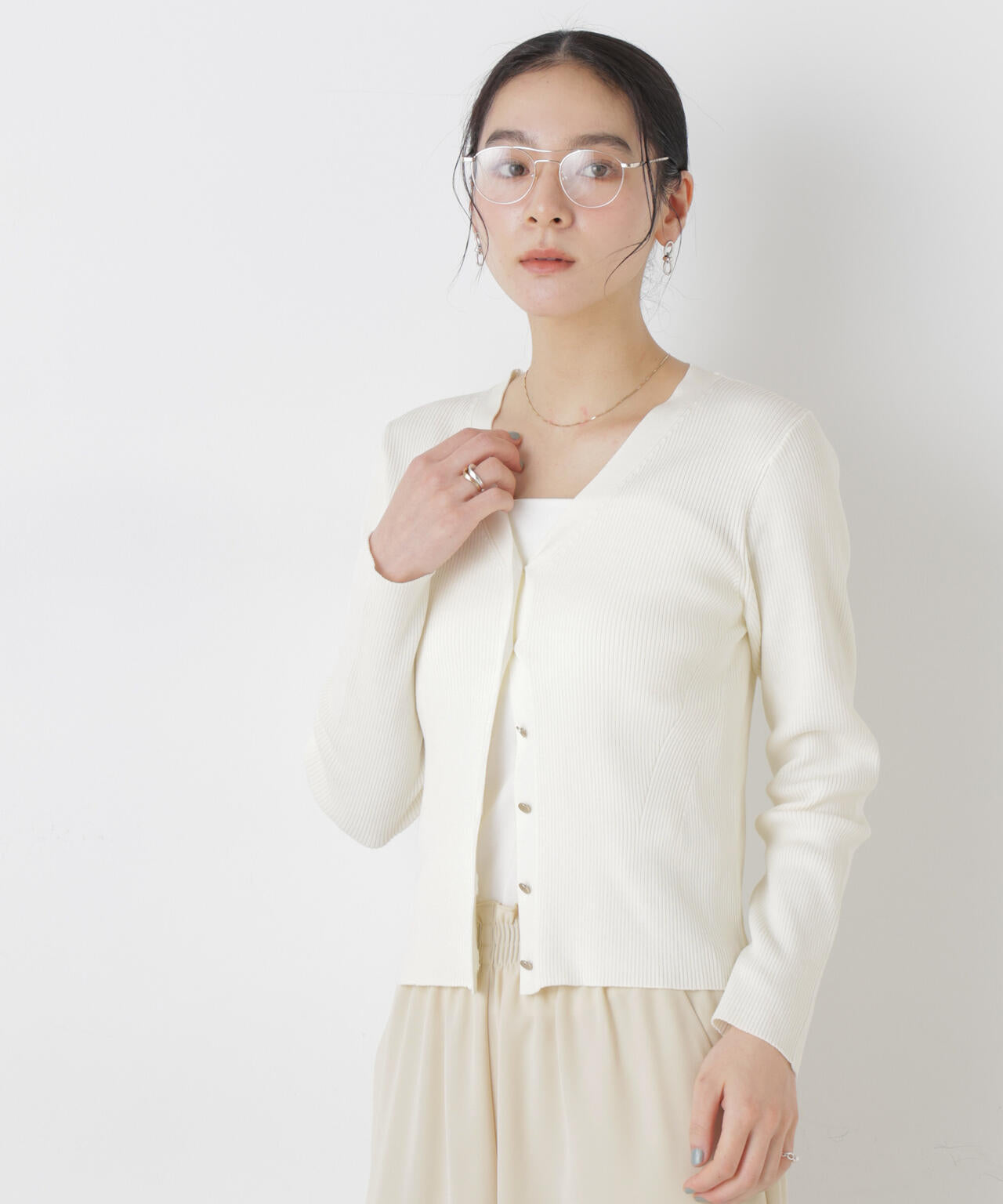 ウォッシャブルハイツイストVネックリブカーディガン 6696122308