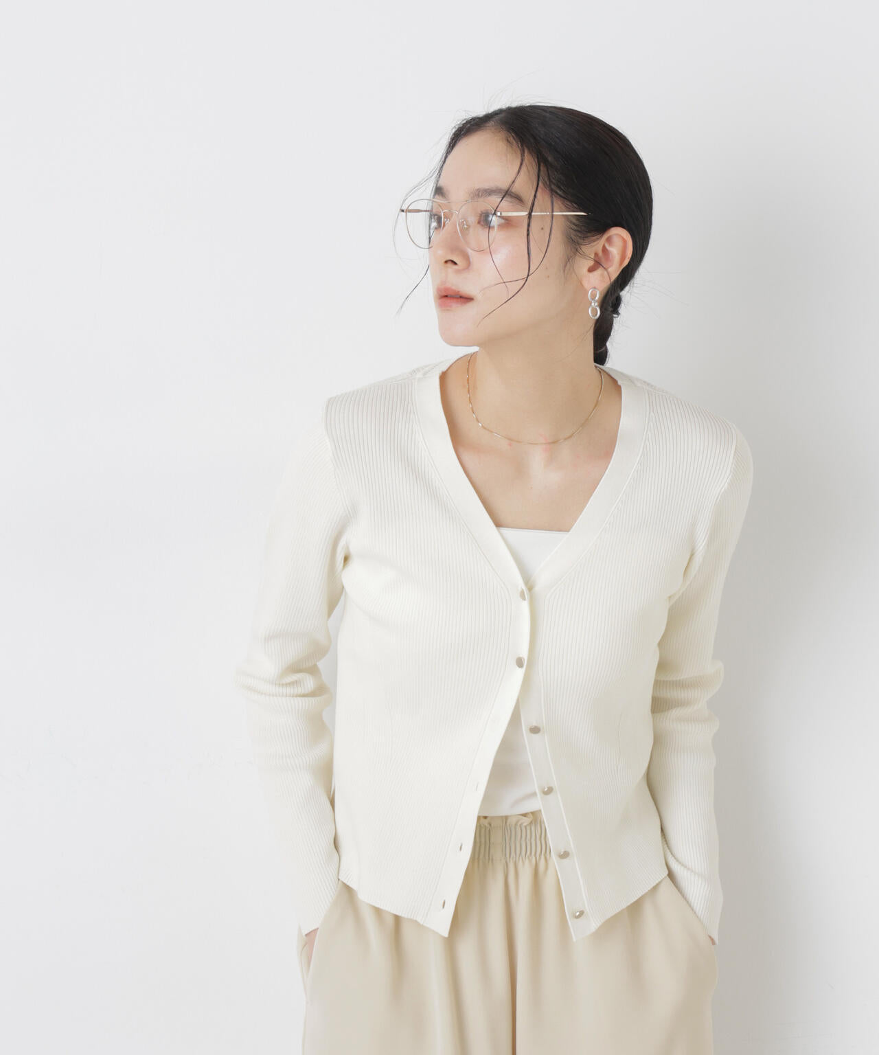 ウォッシャブルハイツイストVネックリブカーディガン 6696122308